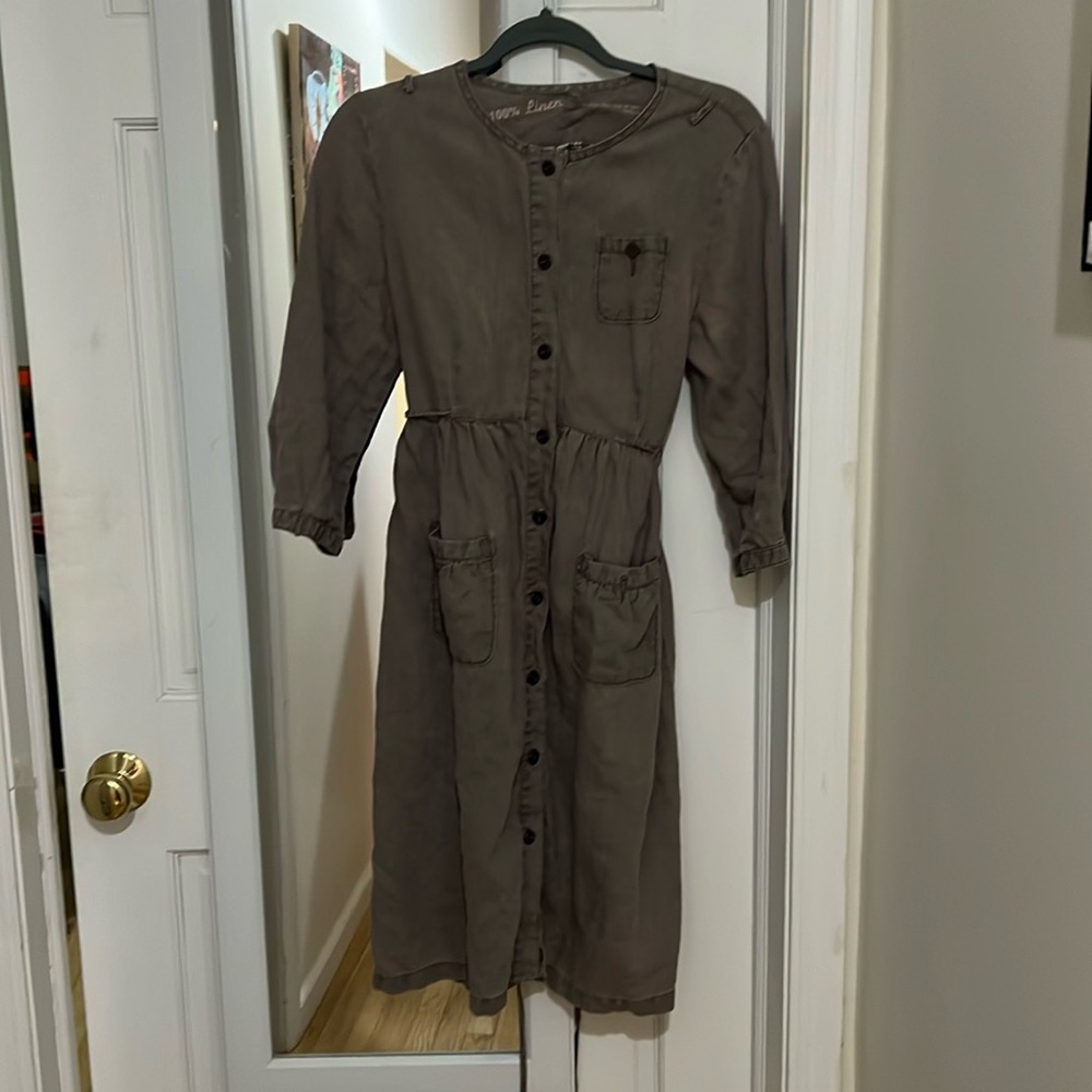 G1 Spring Goods Taupe Heavy Linen utility dress Sz M